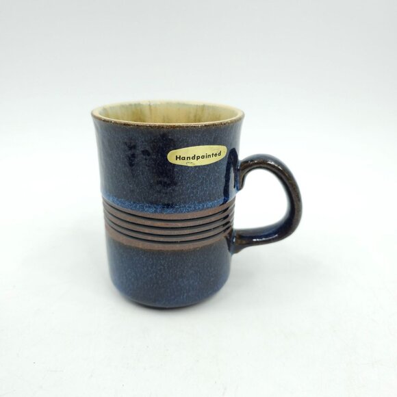 Otagiri Mugs Lot of 3 Blue Brown 9 oz Handpainted Hand Crafted Stoneware Stripe - Picture 8 of 14